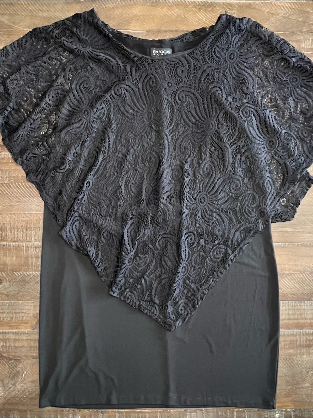 Women's Dress Size 16W Asymmetrical Lace Capelet  Black Dress  By Enfocus Studio